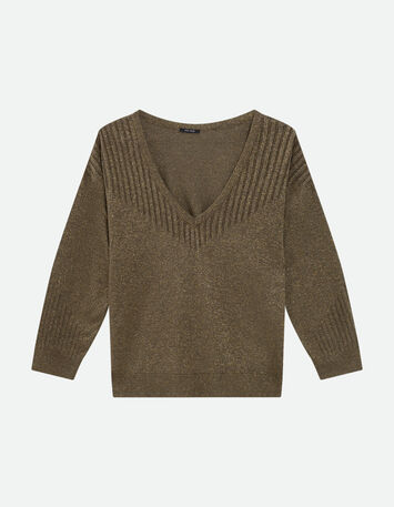 TECKO - Pull kaki lurex tricot fantaisie-1