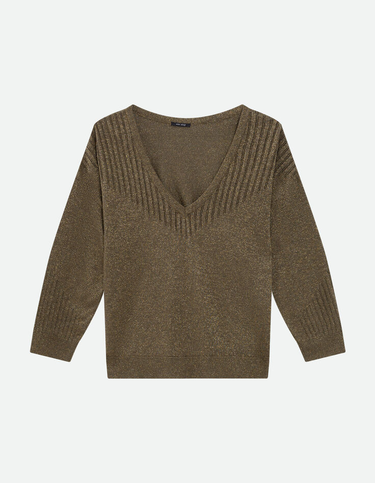 TECKO - Pull kaki lurex tricot fantaisie-1