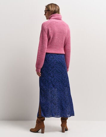 JULLY - Jupe midi marine imprimé floral pois-3