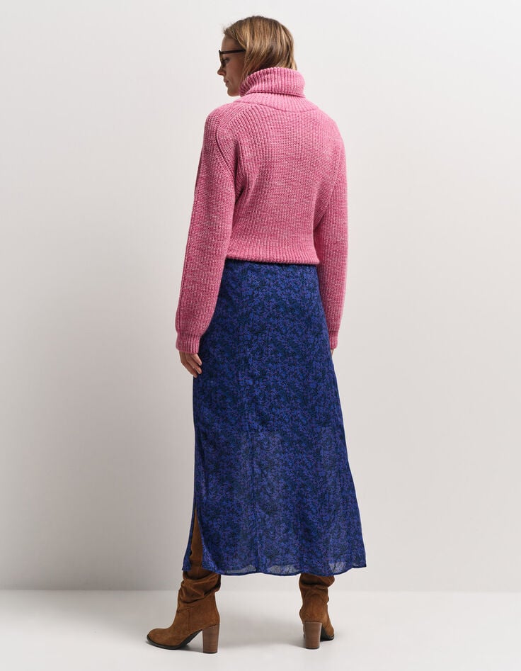 JULLY - Jupe midi marine imprimé floral pois-3