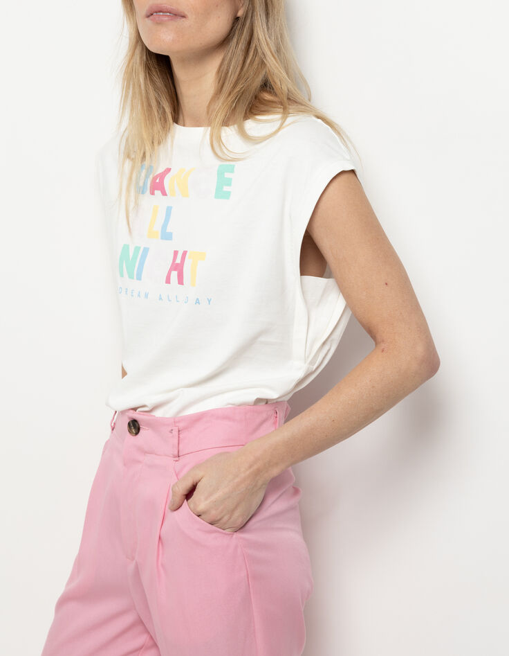 MARCIA - T-shirt écru à message couleur-1