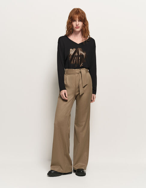 PILEA - Pantalon de costume beige rayures tennis lurex - One Step