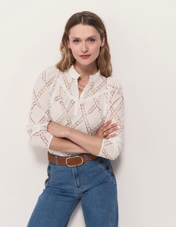 CROWNY - Blouse blanche ajourée brodée-1