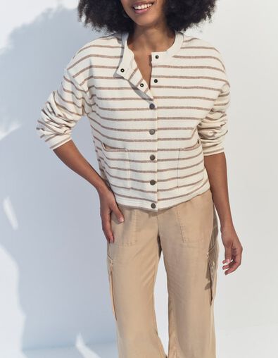 MANNY - Cardigan &eacute;cru  ray&eacute; beige  - One Step