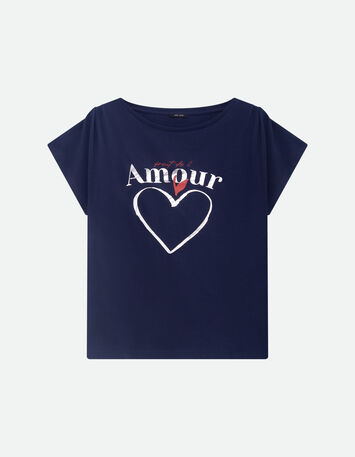 MINOS - T-shirt marine coton bio visuel cœur et message -3