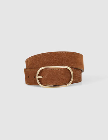 ACCESS - Ceinture caramel en cuir velours grainé-1