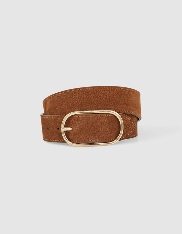 ACCESS - Ceinture caramel en cuir velours grainé-1