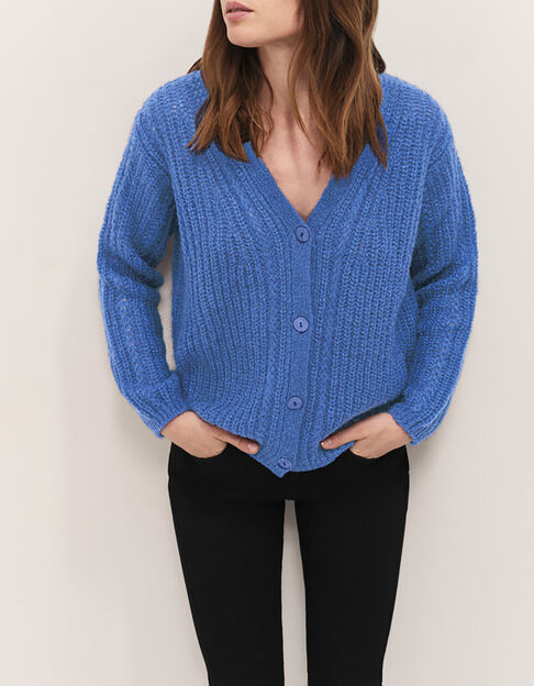 TIM  - Cardigan blue tricot à encolure V profonde - One Step