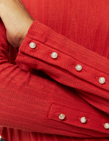 MALORY - T-shirt rouge maille Pointelle-4