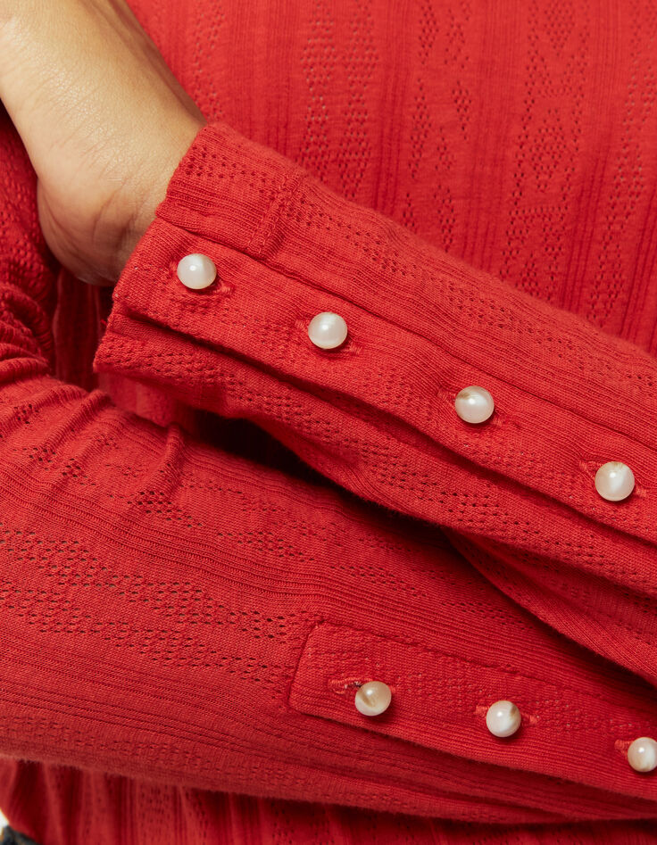 MALORY - T-shirt rouge maille Pointelle-4