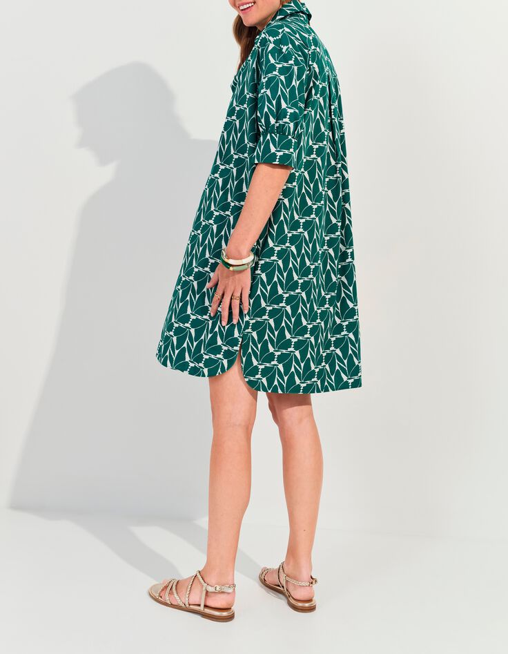 REACH - Robe chemise verte imprim&eacute; feuillage arty -3