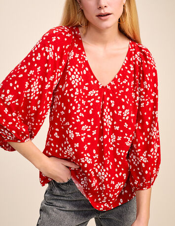 CHAPMAN - Blouse cerise à imprimé fleurs abstraites-1
