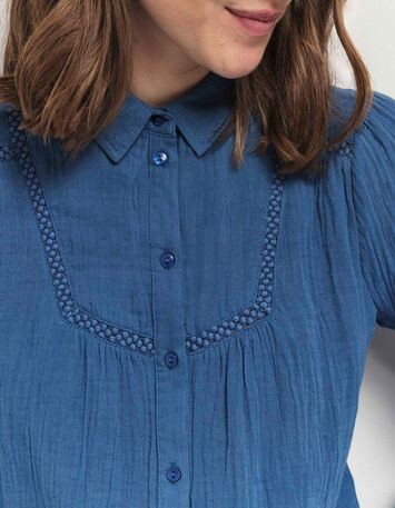 CHLOE - Chemise santorin blue broderies placées-4