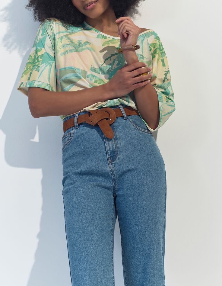 MANU - T-shirt jaune imprim&eacute; oasis aquarell&eacute; -2