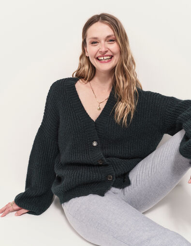 TREFLE - Cardigan vert tricot réversible devant/dos - One Step