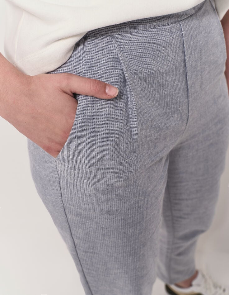 POSY - Pantalon carotte bleu motif rayures fantaisie-5 POSY - Pantalon carotte bleu motif rayures fantaisie-5