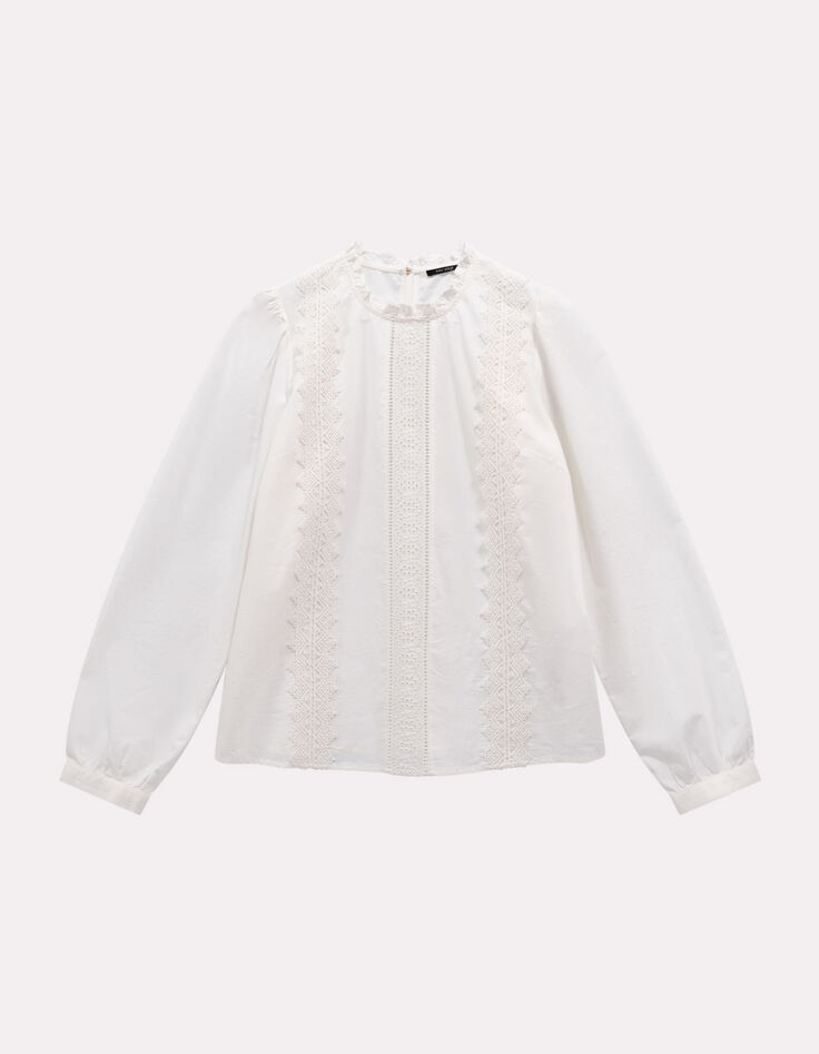 CASALTA - Blouse manches longues blanche détails dentelle-1