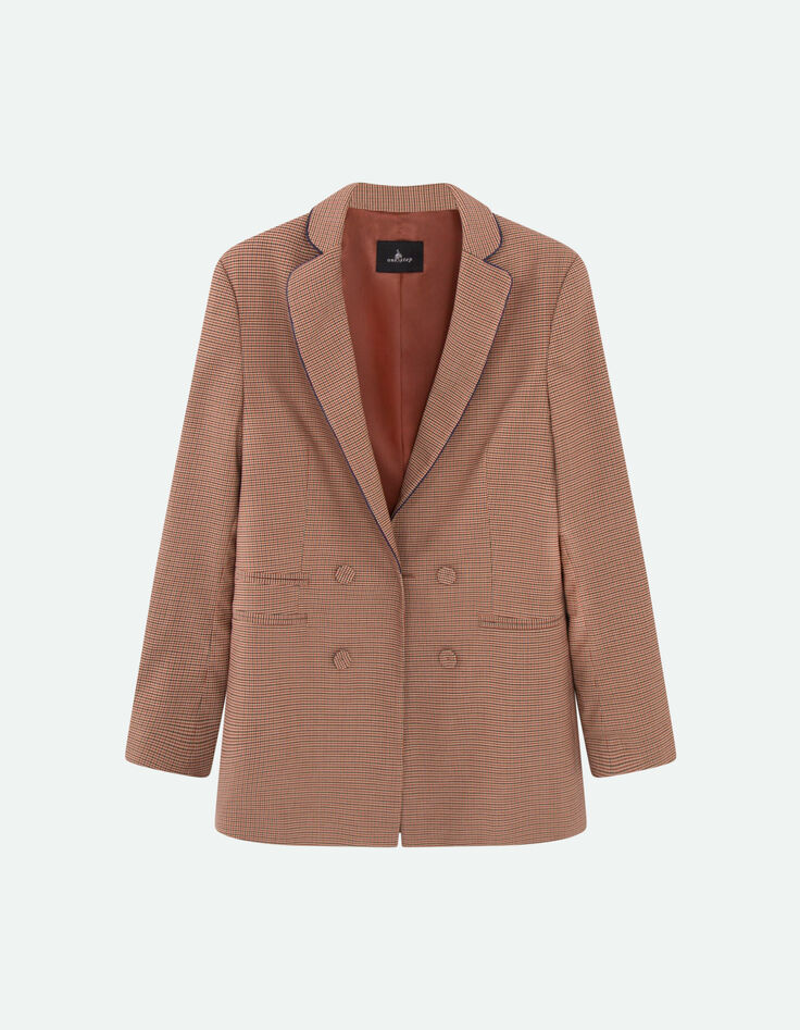 VALERIA - Veste de costume acajou à motif pied-de-poule-5