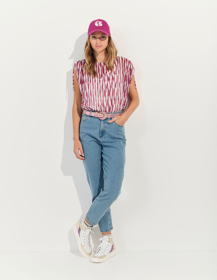 CELINA - Top violet polyester recyclé rayures floues-6