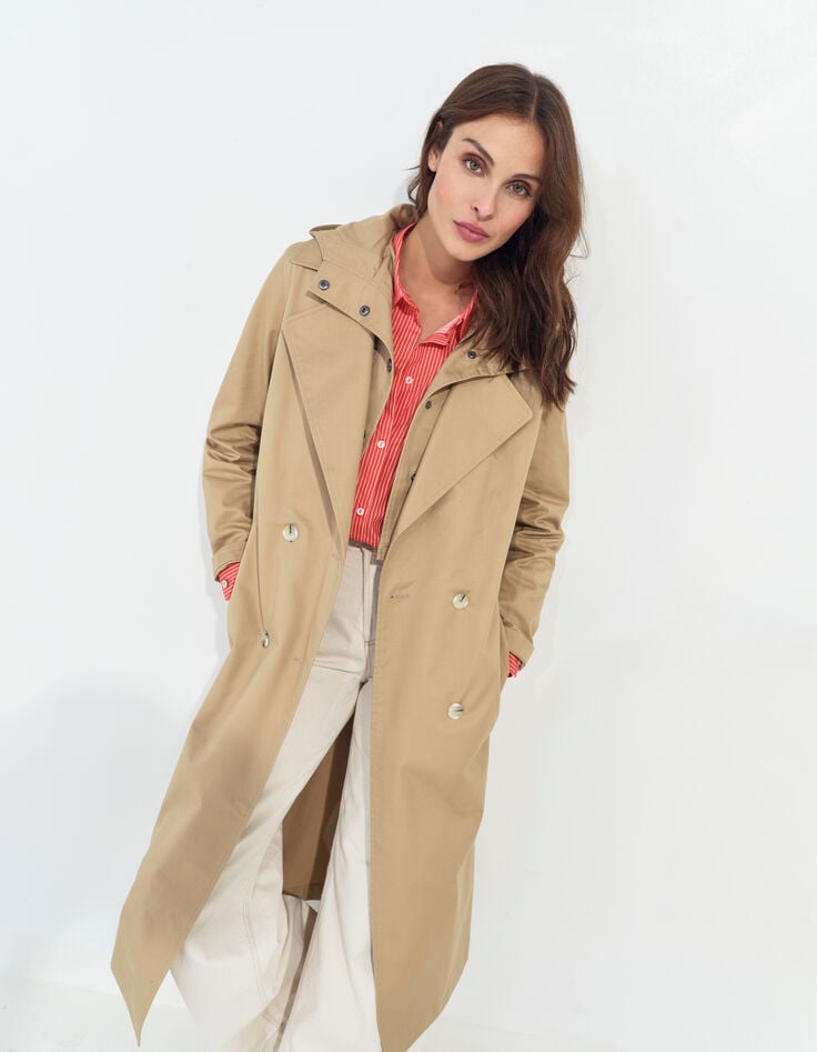 DAYLA - Trench beige coton bio capuche amovible -2