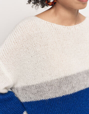 TIARA - Pull bleu tricot effet rayures color block-4 TIARA - Pull bleu tricot effet rayures color block-4