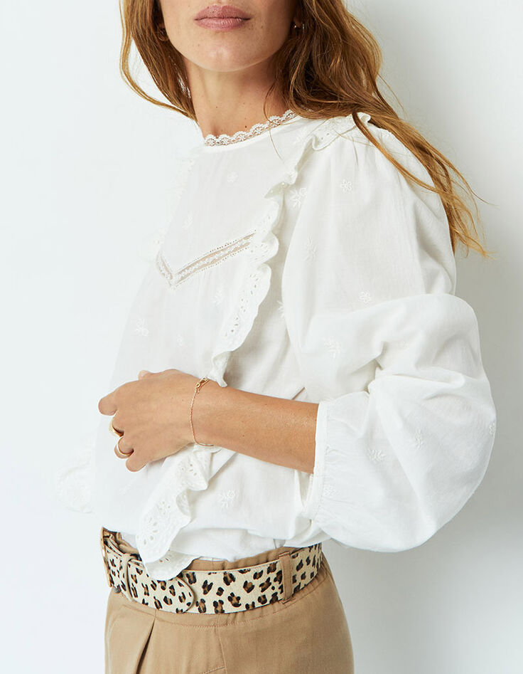 CATALINA - Blouse écrue brodée avec volants-2
