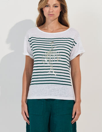 MOOVE - T-shirt blanc rayures et danseuse dorée -2