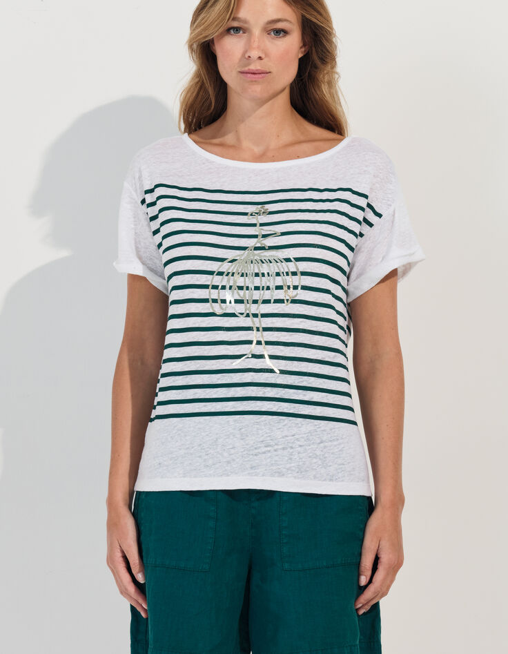 MOOVE - T-shirt blanc rayures et danseuse dorée -2