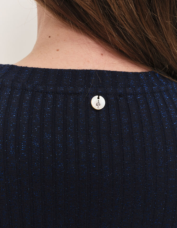 MALENE - T-shirt marine maille lurex c&ocirc;tel&eacute;e-4
