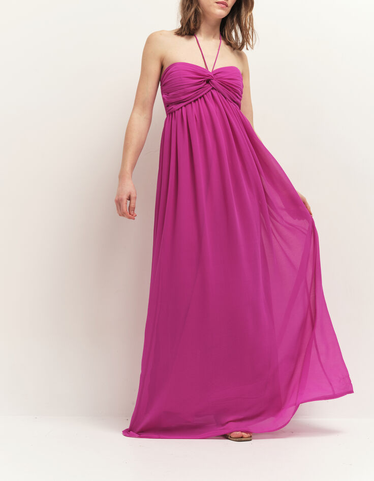 RHODES - Robe bustier longue orchidée à bandeau plissé-2