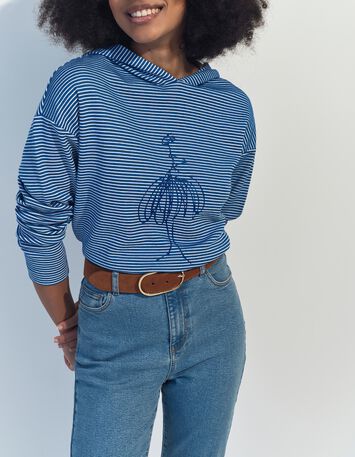 MELKI - T-shirt marini&egrave;re &agrave; capuche danseuse paillet&eacute;e -1