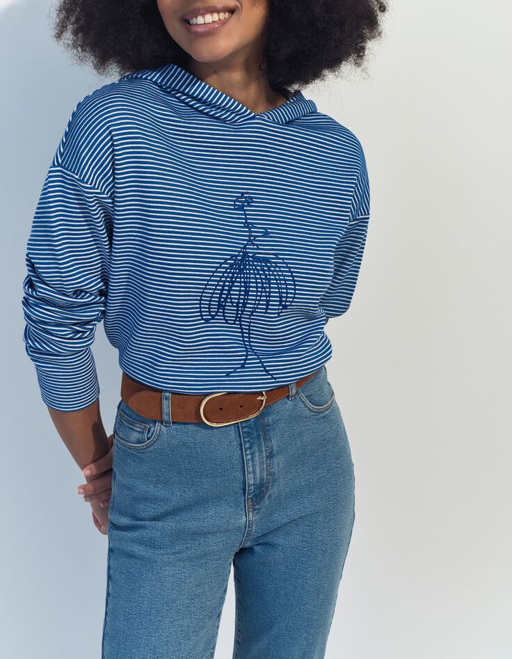 MELKI - T-shirt marini&egrave;re &agrave; capuche danseuse paillet&eacute;e -1