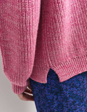 TORINO - Pull col roulé rose tricot fantaisie-4