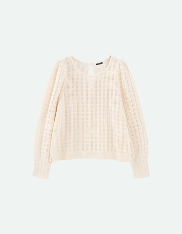 TESSA - Pull écru tricot fin ajouré-1