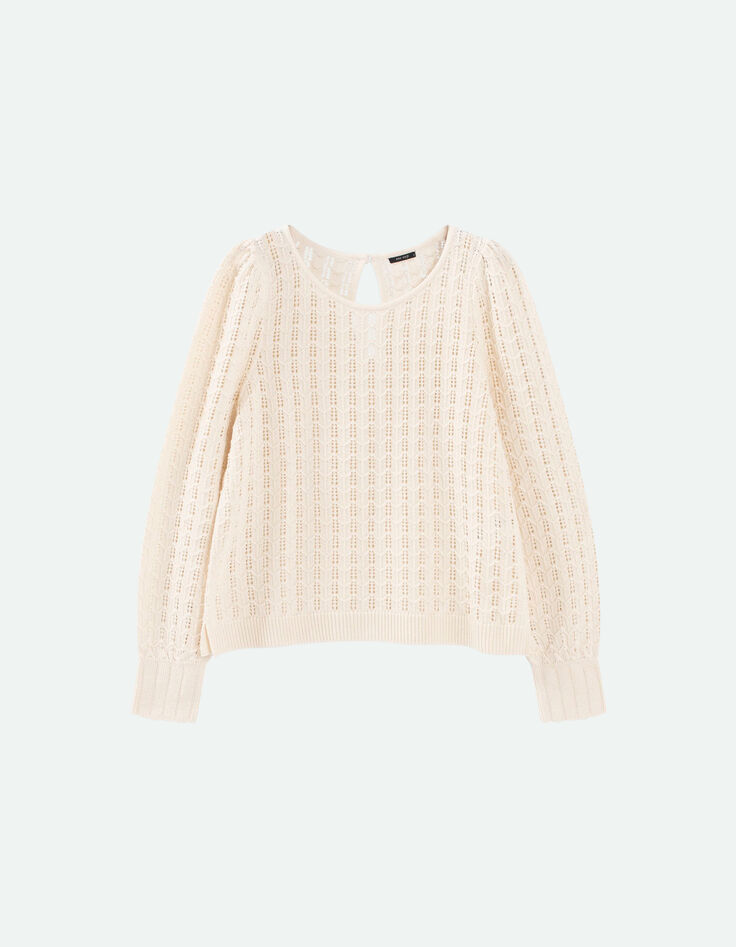 TESSA - Pull écru tricot fin ajouré-1