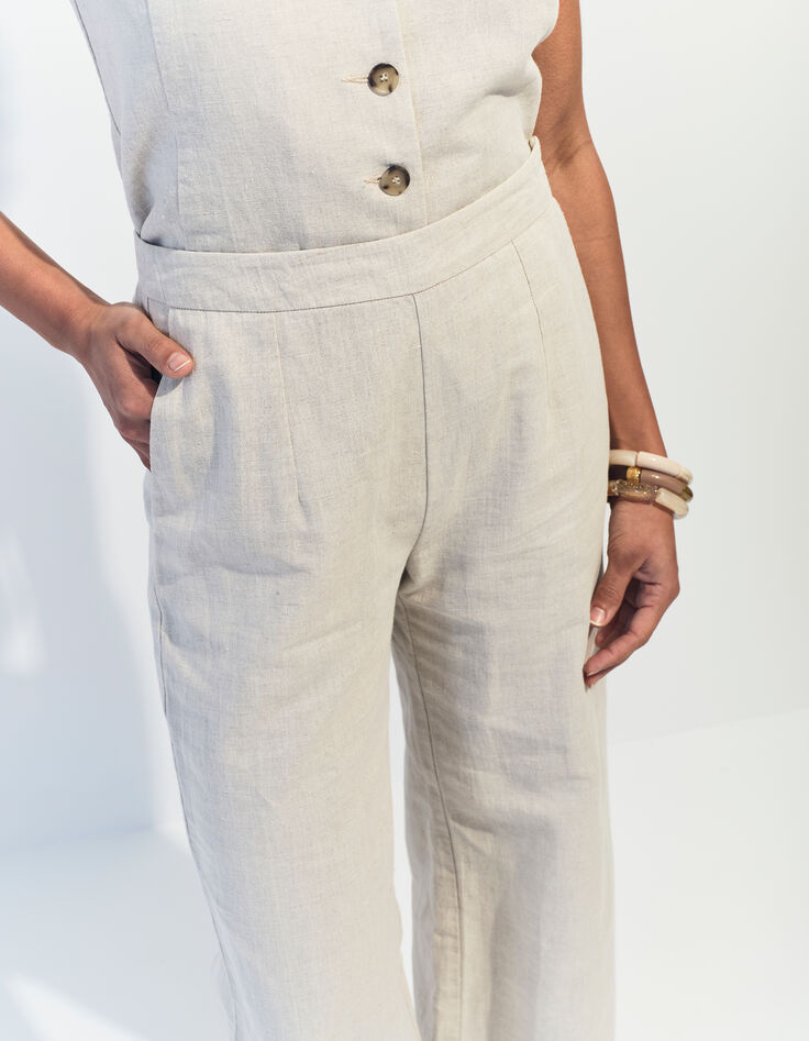 PAULINO - Pantalon de costume beige chiné en lin et coton -3