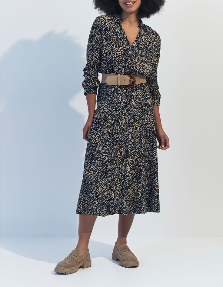 JOYAU - Jupe midi noire Lenzing Ecovero camouflage d'&eacute;t&eacute;-1