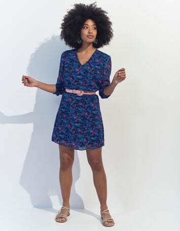 RYANNA - Robe bleue polyester recyclé floral aquatique -1