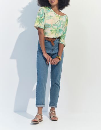 MANU - T-shirt jaune imprim&eacute; oasis aquarell&eacute; -6