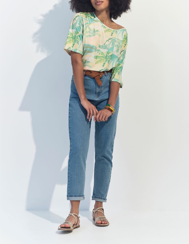 MANU - T-shirt jaune imprim&eacute; oasis aquarell&eacute; -6