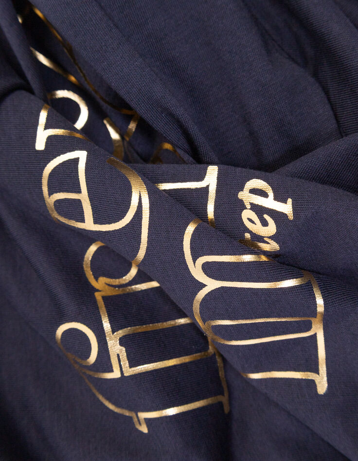 MARVA - T-shirt marine coton bio message doré-3