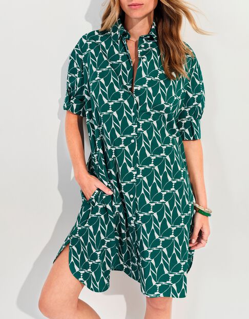 REACH - Robe chemise verte imprim&eacute; feuillage arty  - One Step