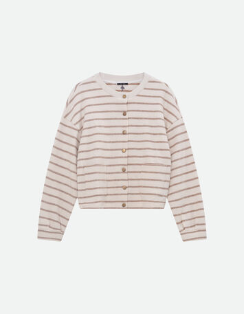 MANNY - Cardigan écru  rayé beige -6