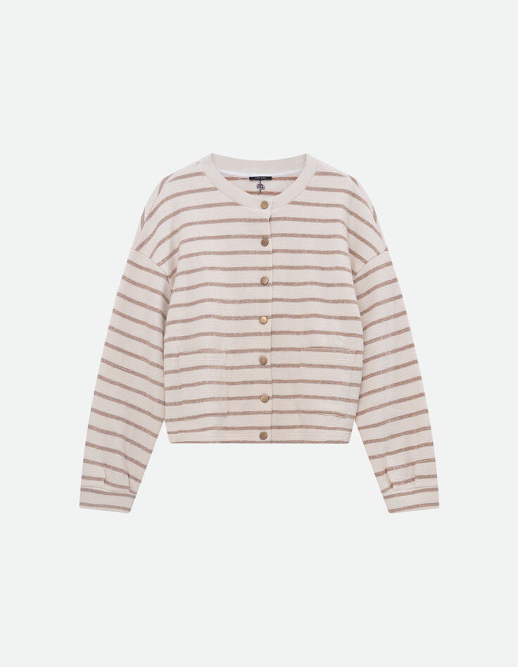 MANNY - Cardigan écru  rayé beige -6