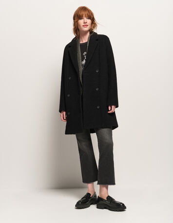 DATURA - Manteau noir laine bouillie-5