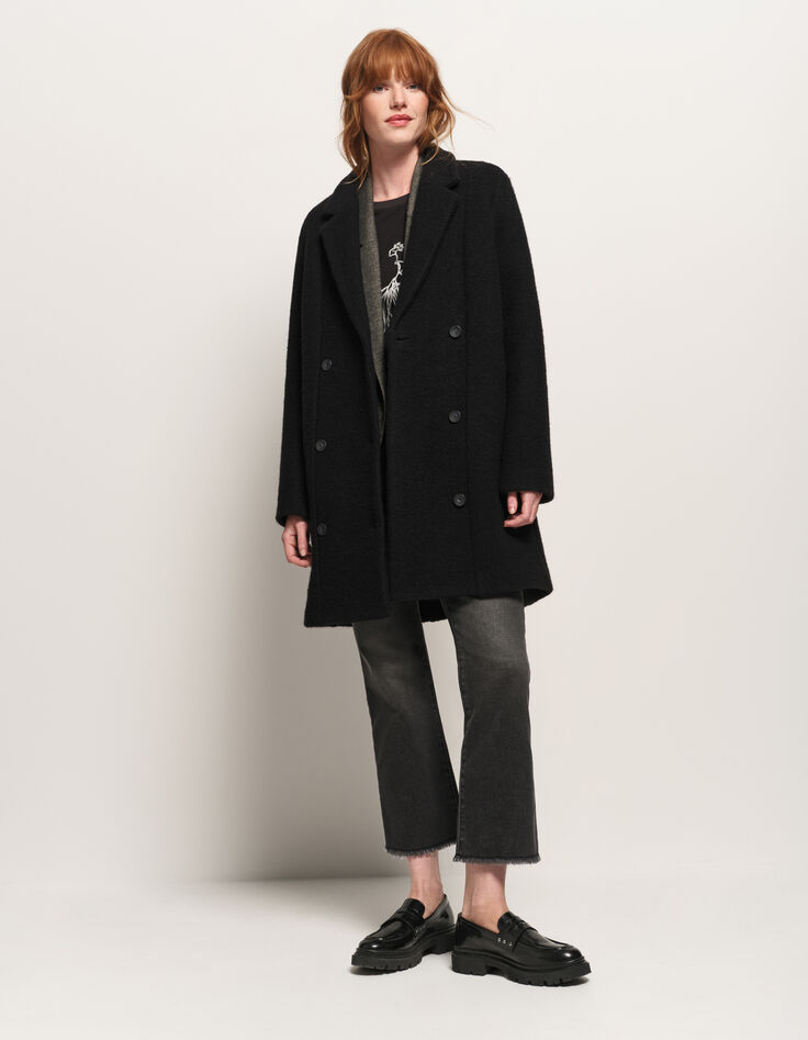 DATURA - Manteau noir laine bouillie-5