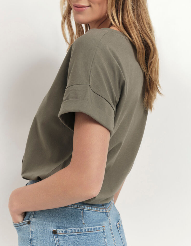 MUM - T-shirt kaki coton bio message dor&eacute; paillet&eacute;-3