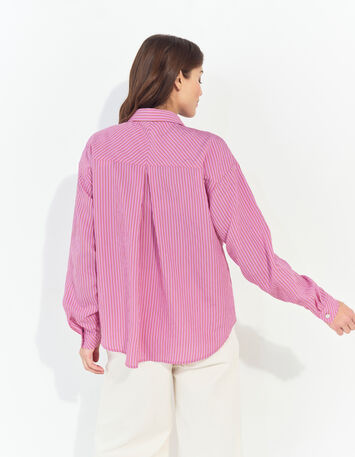 CELESTE - Chemise rose à motif fines rayures -7