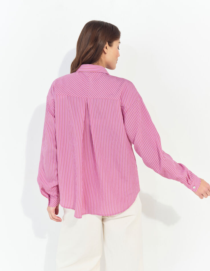 CELESTE - Chemise rose à motif fines rayures -7