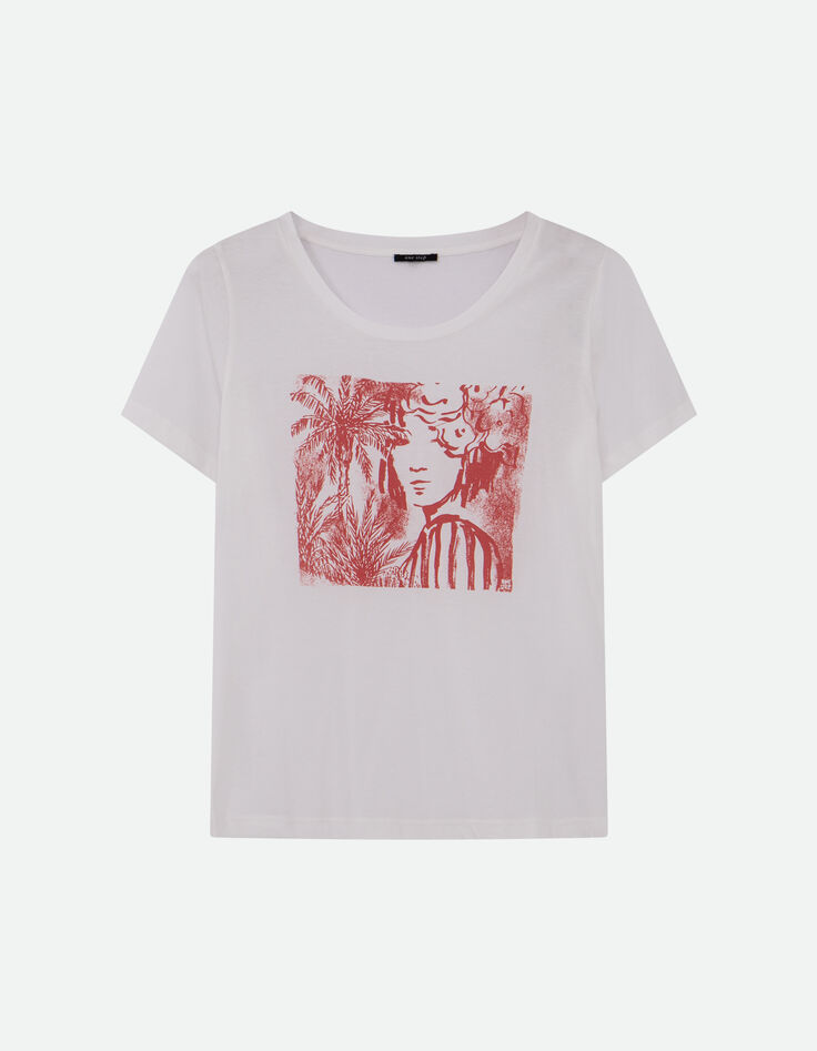 MADIE - T-shirt blanc coton bio danseuse jungle crayonn&eacute; -5